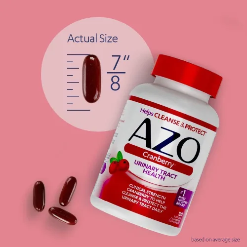 Vista 11 de AZO Suplemento para la salud del tracto urinario de arándano, 1 porción: 1 vaso de jugo de arándano, pastillas de arándano sin azúcar, sin OMG