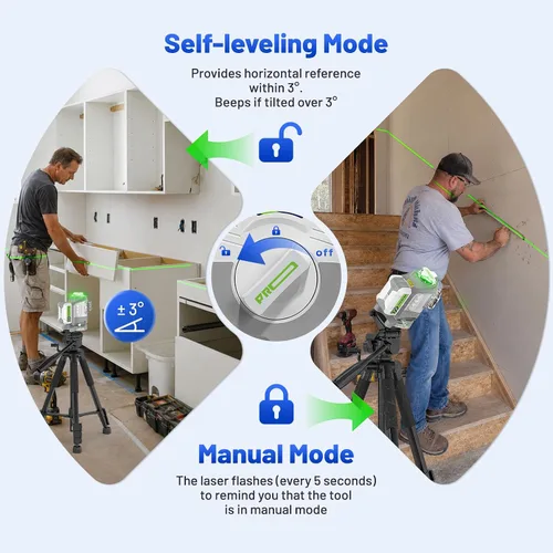 Vista 6 de Huepar Pro Kit de nivel láser para exteriores con receptor, largo alcance