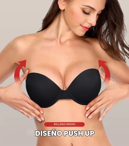 Vista 3 de JOATEAY Brasier adhesivo sin tirantes, reutilizable, invisible, acolchado, antideslizante, para mujer, sin espalda, vestido de boda y fiesta Negro