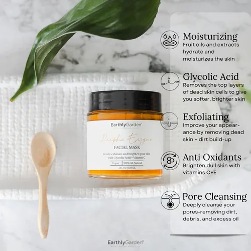 Vista 5 de Máscara facial exfoliante con enzima de calabaza, tratamiento facial natural AHA con vitamina C y E, ilumina la piel opaca, desvanece las manchas