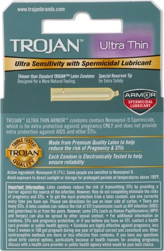 Vista 2 de Trojan Condón Sensibilidad Espermicida Ultra Delgado, 3