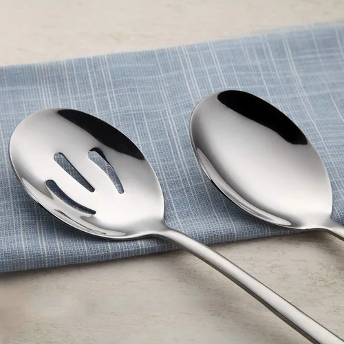 Vista 2 de 3 cucharas de servir, 3 cucharas ranuradas, 6 cucharas de servir extragrandes de 9.8 pulgadas, juego de cucharas de servir de acero inoxidable