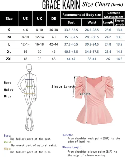 Vista 5 de GRACE KARIN Blusas de verano para mujer, elegante blusa con cuello en V y manga corta abombada