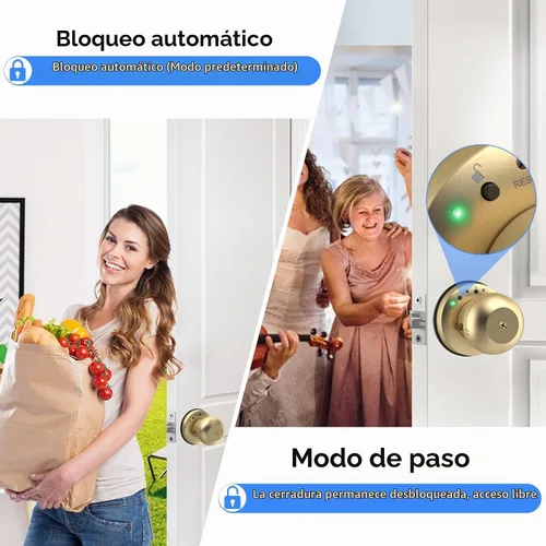 Vista 6 de eLinkSmart Cerradura de puerta de huella dactilar, perilla inteligente de puerta de bola con llave sin llave para puerta de entrada para dormitorio