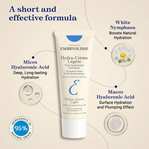 Vista 4 de Embryolisse Hydra-Cream - Hidratante ligero, crema refrescante en gel con ácido hialurónico y extracto de lirio de agua blanca, para piel normal a