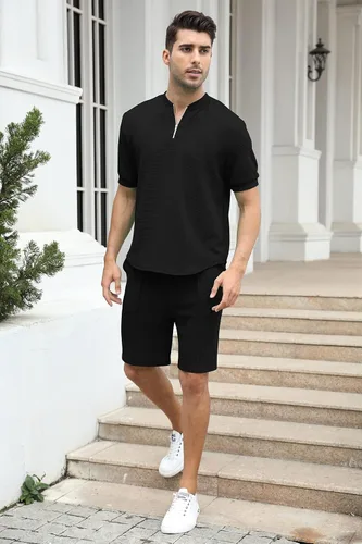 Vista 107 de FZNHQL Conjunto deportivo de moda para hombre, 2 piezas, casual, atlético, para correr, manga corta/larga, conjunto para hombre