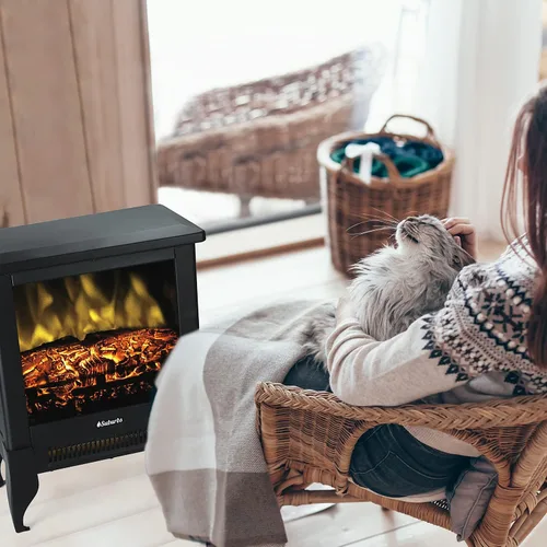 Vista 7 de TURBRO Suburbs TS17 - Estufa eléctrica compacta para chimenea, calentador independiente de 18 pulgadas con llama realista, certificado CSA