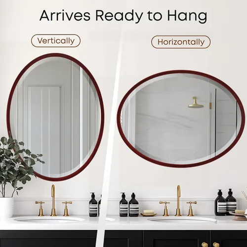 Vista 4 de OVALCREST - Espejo de pared ovalado de madera biselado para decoración del hogar, baño, tocador, dormitorio, sala de estar, pasillo - Estilo Londres