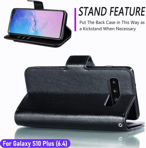 Vista 4 de Funda tipo cartera para Galaxy S10 Plus/S10+ de 6.4 pulgadas [3+ ranuras para tarjetas] Tarjeta de identificación con ranura para tarjetas de Negro
