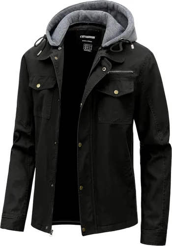 Vista 10 de Chaqueta ligera de algodón para hombre, estilo militar, con capucha, de canvas, para campo, ropa de trabajo, casual, cargo de primavera
