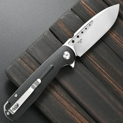 Vista 3 de Sitivien ST131 - Cuchillo plegable, hoja D2 G10, cuchillo de herramientas EDC con bloqueo de forro para acampar al aire libre, senderismo, pesca