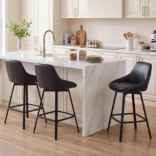 Vista 6 de Flouki Taburetes de bar con altura de mostrador, juego de 3 taburetes de bar giratorios negros para isla de cocina, taburetes de mostrador modernos