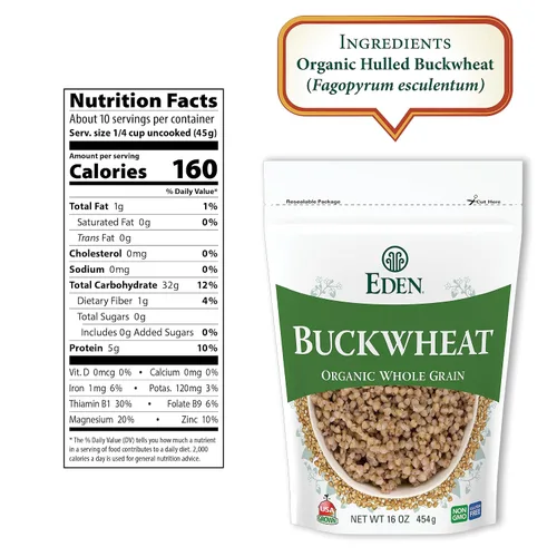 Vista 2 de Eden Trigo sarraceno orgánico, 16 onzas, sin gluten, 100% grano entero