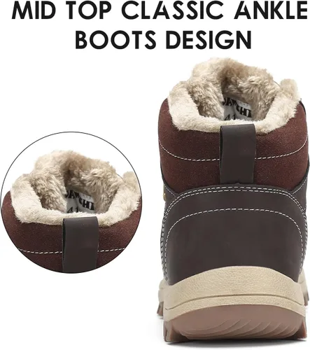 Vista 5 de Botas de senderismo para mujer y hombre, forro cálido, botas de nieve para exteriores, antideslizantes, resistentes al agua