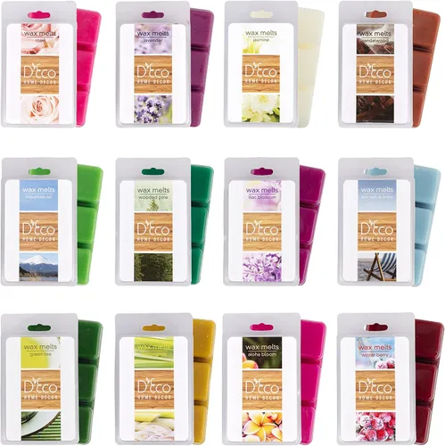 Vista 2 de D'Eco Summer - Cera perfumada floral para derretir, paquete variado de fragancias para el hogar, paquete de 12 Long Lasting Scented Tarts for Wax