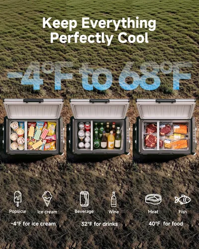 Vista 6 de BODEGA Refrigerador portátil de 12 V, refrigerador de acero inoxidable de 47 cuartos de galón con divisor extraíble para modos MAX/ECO de doble zona