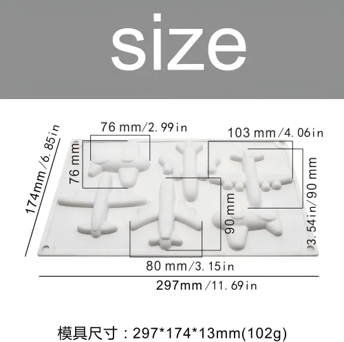 Vista 4 de Molde de silicona grande 3D para avión – 11.7 x 6.8 pulgadas molde antiadherente para hornear con 6 cavidades para chocolate, gelatina y decoración