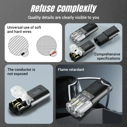 Vista 4 de Conector enchufable de doble cable con hebilla de bloqueo, conector de doble cable 2026, conectores de tira de luz LED, 2 pines, conector de cable