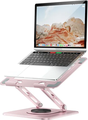 Vista 7 de tounee Soporte para computadora portátil para escritorio, soporte ajustable para computadora con base giratoria de 360°, elevador ergonómico