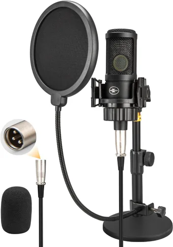 Vista 9 de Micrófono XLR para Podcast, Micrófono Condensador Cardioide Profesional de Estudio XLR con Diafragma Grande de 26mm para Grabación, Streaming