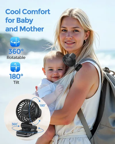 Vista 4 de AMACOOL Mini ventilador de bebé con clip para carriola portadora