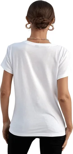 Vista 2 de SweatyRocks Camiseta básica de manga corta con estampado de gato y cuello redondo para mujer