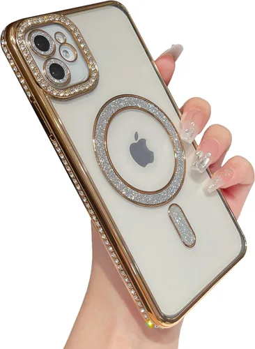 Vista 10 de Caseative - Carcasa para iPhone 11, color negro Brillo brillante magnético transparente compatible con carga inalámbrica MagSafe