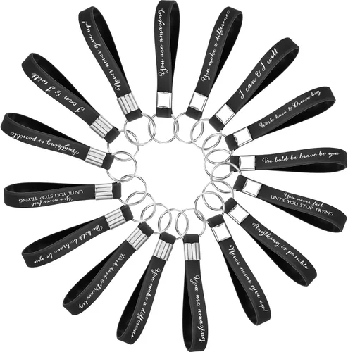 Vista 7 de 24 llaveros inspiradores de regalo para mujeres, con cita motivacional, llaveros de agradecimiento para profesores, Negro