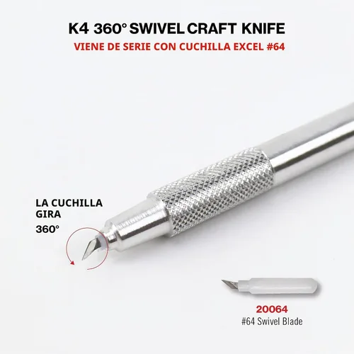 Vista 4 de Excel Blades Cuchillo giratorio K4 con hoja giratoria #64, cuchillo afilado de aluminio ligero, tallado, suministros de manualidades, herramienta