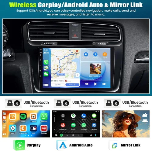 Vista 2 de [8-Core 4+64GB] Android 13 Doble DIN Radio de coche estéreo con Carplay inalámbrico y Android Auto, radio de coche de 9 pulgadas, soporte de espejo