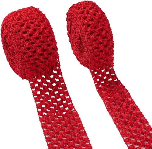 Vista 9 de KISSITTY 2 rollos de cintas elásticas de ganchillo de 10.93 yardas, de poliéster negro, banda elástica de ganchillo plano para envolver regalos