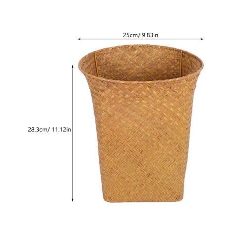 Vista 5 de Alipis Cesta decorativa de almacenamiento tejida con paja de 11.14 pulgadas, organizador multiusos de papel usado para baño, dormitorio, cocina