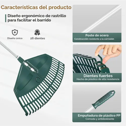 Vista 6 de ORIENTOOLS Rastrillo de hojas ajustable de 69 pulgadas con mango de 5 secciones, cabezal de plástico duradero de 26 dientes, diseño de doble uso que