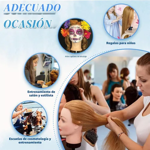 Vista 9 de Cabeza de maniquí de cabello humano, 80% cabello real, maniquí para cosmetología, con soporte de trípode para práctica de peinado, trenzado y Ámbar