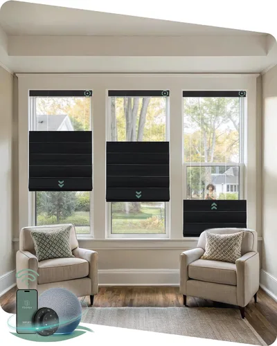 Vista 8 de Yoolax Cortinas Romanas Inteligentes de Arriba a Abajo y de Abajo a Arriba, Cortinas Romanas Motorizadas con Control Remoto, Cortinas Inteligentes