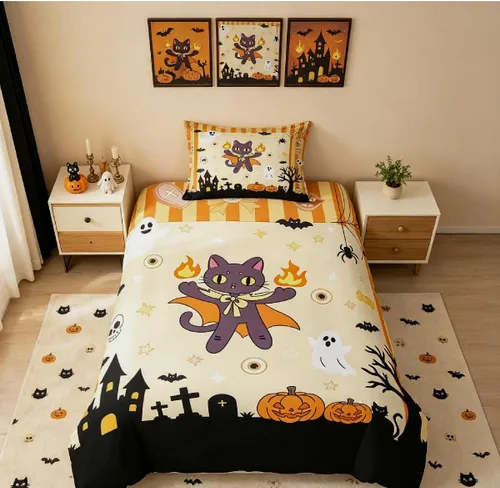 Vista 42 de Erosebridal Halloween Castle Pumpkin Duvet Cover Set Spooky Floral Cartoon Twin Bedding Sets for Girls Kids Boys Vintage Spooky Comforter Cover