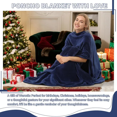 Vista 4 de Catalonia Poncho de Manta Vestible para Adultos, Súper Suave y Cómoda Manta Tipo Capa para TV para Mujeres y Hombres, Azul marino