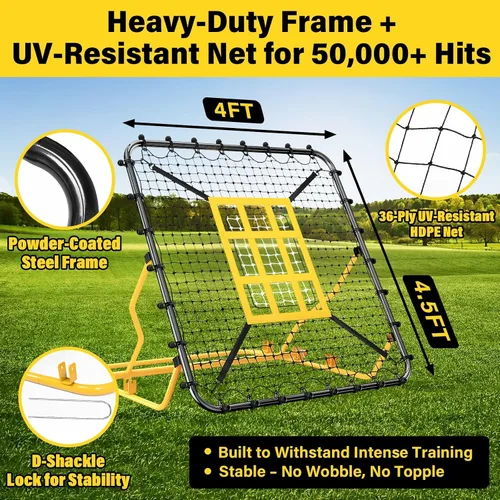 Vista 3 de Utheer Red de rebote de béisbol de 4 x 4.5 pies con zona de ataque y objetivo de 9 rejillas para béisbol, softbol, fútbol, voleibol, lacrosse, 3