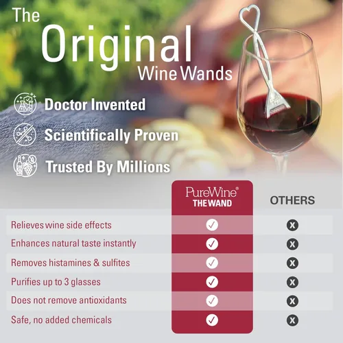 Vista 5 de PureWine The Wand Purificador de Vino - Filtros de vino tinto y blanco para histaminas y sulfitos, varitas eliminadoras de sulfitos, ayuda
