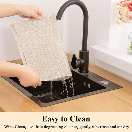 Vista 6 de SHACOS Beige Woven Placemats Set of 4 Place Mats Indoor Outdoor