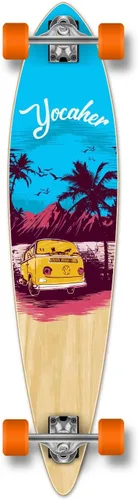 Vista 4 de Yocaher Patinetas completas Pintail Longboard con cinta de agarre premium, camión de aluminio, rodamientos ABEC-9, ruedas de patineta de 2.81