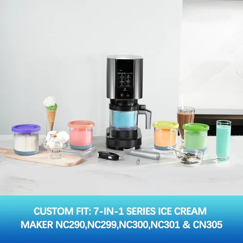 Vista 2 de para contenedores de crema Ninja, compatibles con máquinas de helado de crema de la serie NC299AMZ y NC300s, 16 onzas de crema y tapas de 4