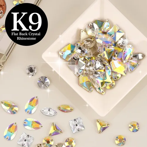 Vista 4 de 48 piezas de diamantes de imitación para coser, diamantes de imitación de cristal de formas mixtas con parte trasera plana, para coser en gemas