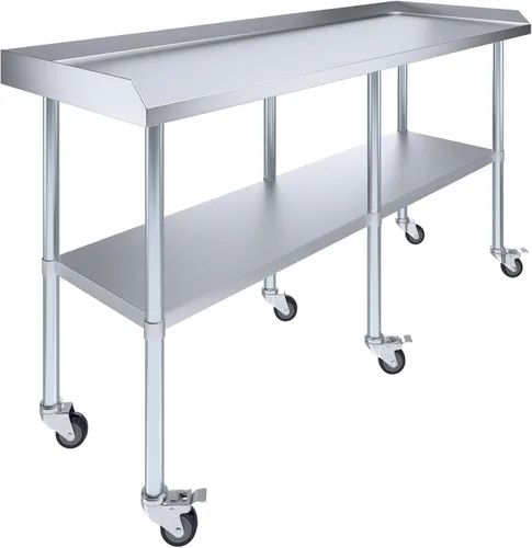 Vista 11 de AmGood Mesa de trabajo comercial con protector contra salpicaduras y salpicaduras laterales con ruedas