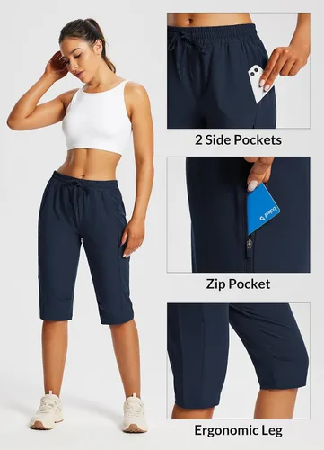 Vista 3 de BALEAF Pantalones cortos de 15 pulgadas de largo para mujer, pantalones cortos capri por debajo de la rodilla, ligeros, de secado rápido, cintura