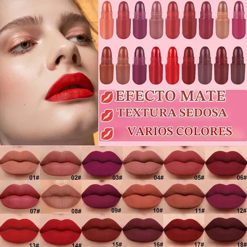 Vista 2 de Juego de 18 pastillas de cápsula de lápiz labial, mini juego de lápices labiales de maquillaje mate, de larga duración, impermeable, lindo, lápiz