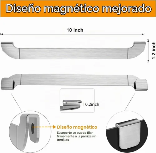 Vista 3 de Soporte Magnético para Espátula de Plancha de 10 Pulgadas, Estante de Herramientas de Parrilla de Barbacoa de Acero Inoxidable, Accesorios