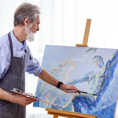 Vista 8 de ARTIFY - Juego de 24 pinceles de pintura, serie experta, suministros de arte sintético mejorados con soporte para pinceles y cuchillo de paleta