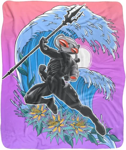 Vista 2 de Aquaman and The Lost Kingdom - Manta de 50 x 60 pulgadas, manta negra con textura sedosa al tacto, manta de sherpa súper suave