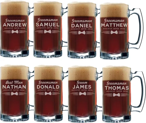 Vista 12 de Conjuntos personalizados de tazas de cerveza padrinos de boda, estilo uniforme de 12 oz (1)